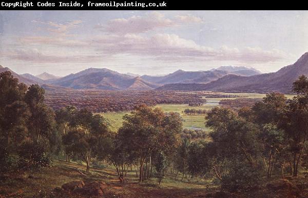 Eugene Guerard Spring in the valley of Mitta Mitta,with the Bogong Ranges in the distance